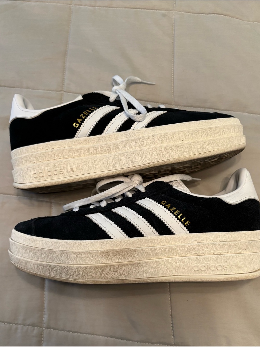 adidas Gazelle Platform Black White Suede Athletic Shoes - Picture 2 of 4
